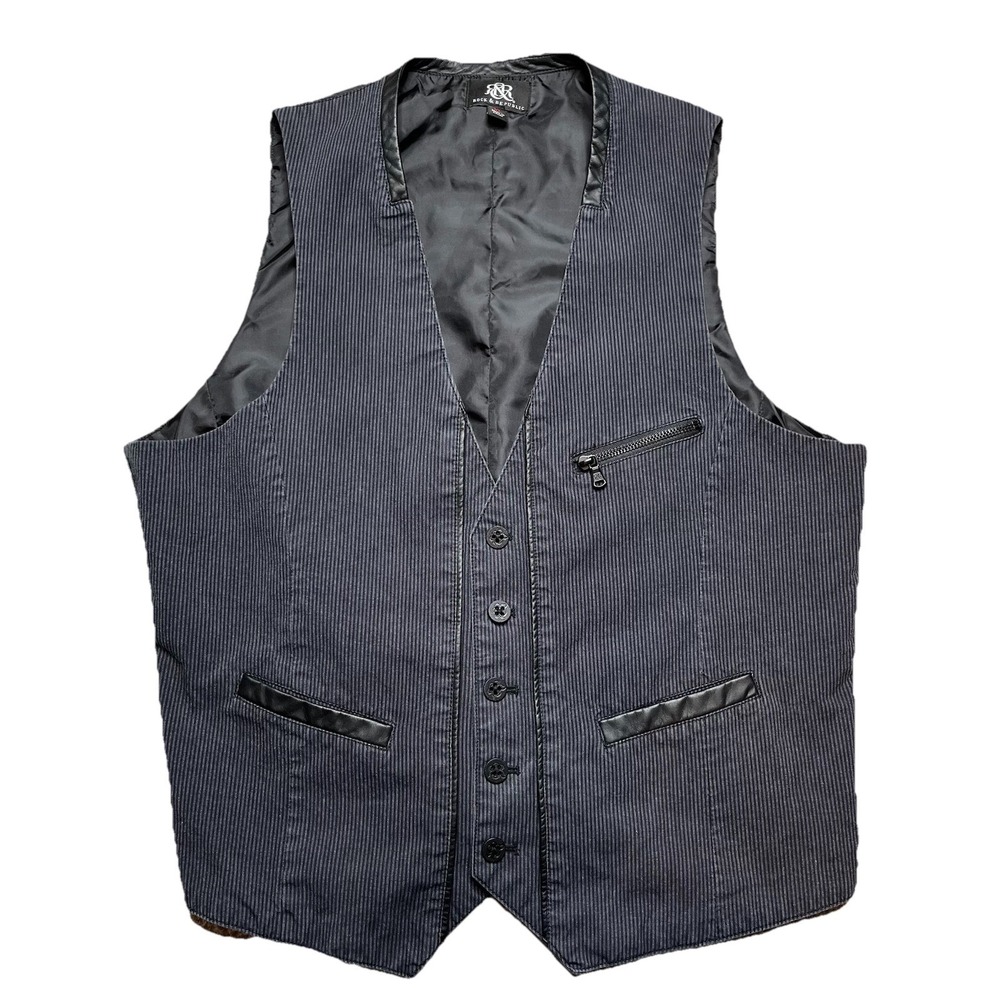 Rock & Republic Suit Vest Men's Sz XL Black Charcoal Pinstripe 5 Button Western